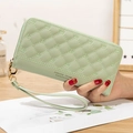 Mint green long wallet with crown embroidery and diamond quilting for women - Green
