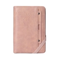 Elegant rose pink passport holder with elastic band closure and aircraft debossing - Pink