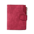 Short vintage wallet for women in deep pink finish with matte texture and gold zipper - Red