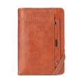 Brown leather passport holder cover with elastic closure and classic embossed textures - Brown