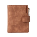 Vintage brown leather short wallet with multiple card slots and zipper pocket - Brown