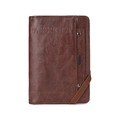 Brown faux leather passport wallet with embossed aircraft icon and elastic strap closure - Coffee