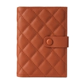 Caramel brown quilted passport wallet with caviar leather texture and snap closure - Brown
