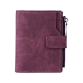 Vintage purple frosted leather short wallet with snap button and zipper coin pocket - Purple