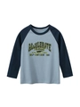 Kids long sleeve raglan T-shirt in blue with Accelerate vintage graphic print - 100cm / Aqua Blue/Navy Blue