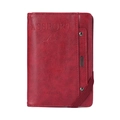 Classic burgundy leather passport holder with elastic closure and airplane icon - Red