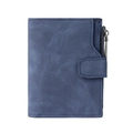 Deep blue frosted leather bifold wallet for women with side zipper and snap closure - Blue