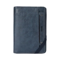 Dark blue PU leather passport holder with elastic strap and classic embossed design - Blue