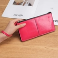 Vibrant rose pink long wallet in polished leather with zipper and wrist strap - Light Red