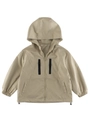 Kids khaki hooded windbreaker jacket with sporty zip pockets and adjustable drawstring hem - Khaki / 100cm