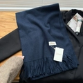 Navy blue baby velvet scarf with tassels and soft cashmere feel for winter warmth - Navy Blue