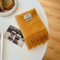 Classic mustard yellow 100% wool scarf with fringe and minimalist brand label - Ginger Yellow