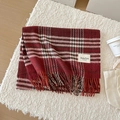 Écharpe classique en laine à carreaux rouges et blancs avec franges et style rétro - Sergé Pied-de-poule - Rouge Jujube