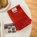 Brick red 100% wool scarf with tassels, high-quality knitted winter wrap for women - Coral Orange