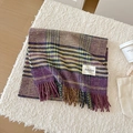 Écharpe épaisse à carreaux violet, gingembre et noir avec des franges élégantes - Sergé Pied-de-poule - Violet