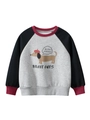 Kids color-block raglan sweatshirt with cartoon dachshund and graphic text - Light Gray/Black / 90cm