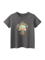 Dark grey cotton kids short sleeve t-shirt with retro outdoor journey printed graphics - 90 / Dark Gray