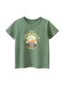 Kids short sleeve green cotton t-shirt with colorful outdoor journey camping print - 90 / Mugwort Green