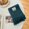 Deep green 100% wool knitted scarf with fringe tassels for premium winter style - Dark Green