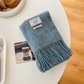 Light blue 100% wool scarf with soft fringes and decorative Warm Journey label - Astral Blue