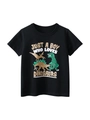 Klassiek zwart katoenen kinder-T-shirt met kleurrijke dinosaurusafbeeldingen en tekst - 90cm / Zwart