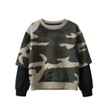 Boys' faux two-piece sweatshirt featuring camouflage pattern and black long sleeves - 90 / Camouflage Patchwork Black