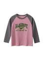 Kids long sleeve raglan T-shirt in pink and grey with vintage American letter print - 90cm / Dark Pink/Deep Grey