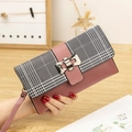 Portefeuille long pour femme à carreaux rose et noir avec dragonne de poignet - Rose