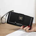 Cartera larga para mujer en cuero negro con logo de mariposa y correa de muñeca - Negro