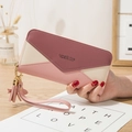 Tricolor patchwork long zip wallet in red and pink with tassel and wrist strap - Light Pink