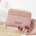 Petit portefeuille en cuir PU rose et marron avec fermeture éclair et motifs ajourés - Rose
