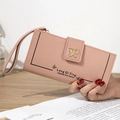 Cartera larga rosa viejo para mujer con hebilla de mariposa dorada y correa de mano - Rosa Claro