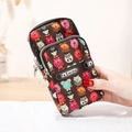 Three-layer zipper phone bag with dark brown cartoon animal print and wrist strap - Cartoon Animal Mix (13)
