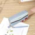 Dual-zipper long wallet for women in pale blue and green lychee pattern leather - Blue