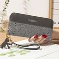 Portefeuille long gris foncé pour femme avec paillettes brillantes et nœud élégant - Gris