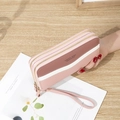 Portafoglio lungo da donna con doppia cerniera in rosa e marrone motivo litchi - Rosa Chiaro