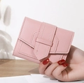 Minimalist pink PU leather short wallet for women with snap button and fine stitching - Light Pink