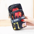 Three-layer navy blue wristlet with cartoon animal prints and secure zipper closures - Elephant Giraffe Cartoon (18)