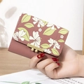 Petit portefeuille rose pour femme avec motif floral et fermoir en métal doré - Rose Foncé