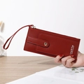 Portefeuille long rouge foncé en similicuir avec dragonne et bouton pression doré - Bordeaux