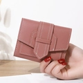 Mini bean paste pink women wallet with lychee pattern PU leather and flap buckle - Deep Pink