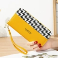 Cartera larga amarilla para mujer de PU con diseño clásico de pata de gallo en contraste - Amarillo