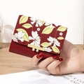 Mini floral women's bifold wallet in wine red with vintage golden flower clasp - Wine Red