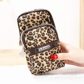 Three-layer leopard print mobile phone bag with fashion ribbon and silver zippers - Leopard Print (17)