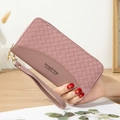 Portafoglio lungo da donna in pelle PU rosa antico con cinturino intrecciato - Viola