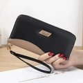Cartera larga de mujer en cuero PU bicolor negro y caqui con correa de mano - Negro