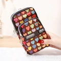 Three-layer floral heart print phone pouch with durable zipper and fashion strap - Coffee Hearts (16)