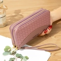 Rosa lange Brieftasche mit Webmuster, Doppelreißverschluss und Handgelenkschlaufe - Lila