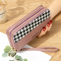 Cartera larga para mujer con doble cremallera rosa y elegante diseño de pata de gallo - Púrpura