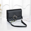 Fashionable crossbody cell phone bag in black leather and vintage monogram pattern - Black